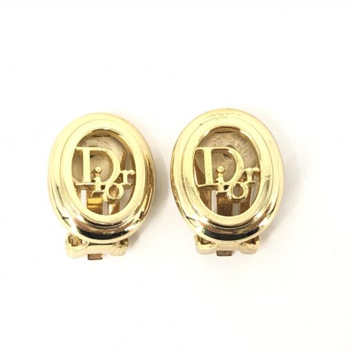 Christian Dior - gold tone logo clip-on earrings