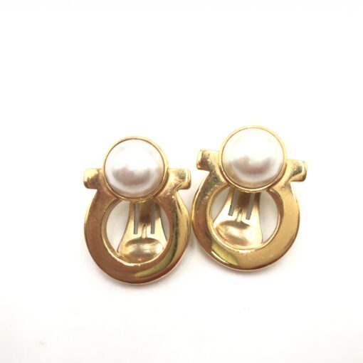 Salvatore Ferragamo - Gold plated Gancini faux pearl clip ons Earrings