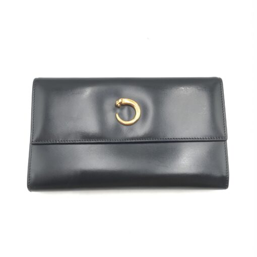 Cartier - Black leather wallet with gold clasp