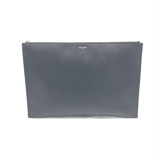 Yves Saint Laurent - Black leather zip portfolio clutch