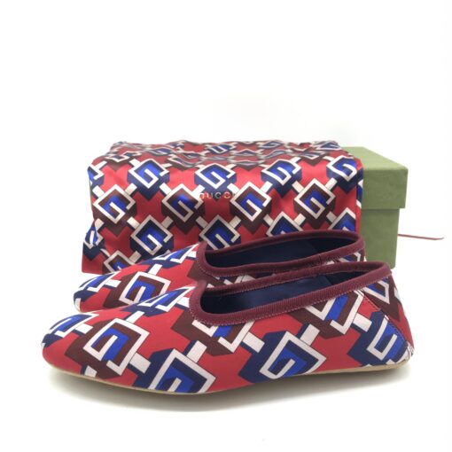 Gucci - Voyage Eco Satin Red Blue Geometric Slippers Shoes