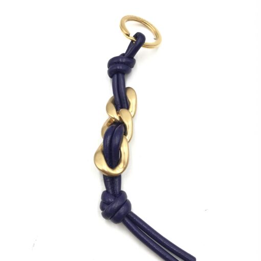Bottega Veneta - Navy Lambskin Keychain With Gold Accents
