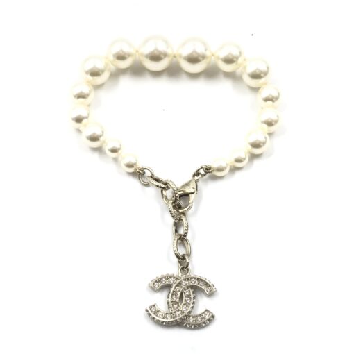 Chanel - Gold tone Pearl Rhinestone CC Logo Bracelet