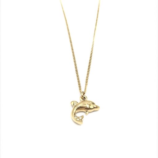 Christian Dior - Dolphin Motif Rhinestone Gold Plated Necklace