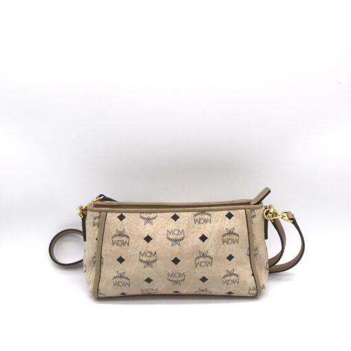 MCM - Beige Visetos Leather Crossbody Bag.