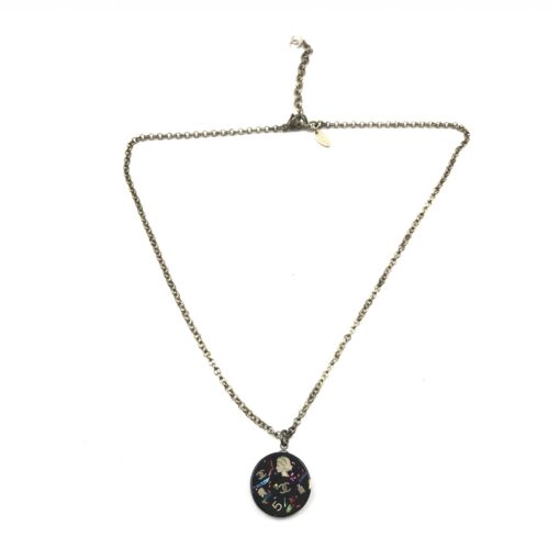 Chanel - Coco Mark Mademoiselle Camellia Flower Round Hologram Black Necklace