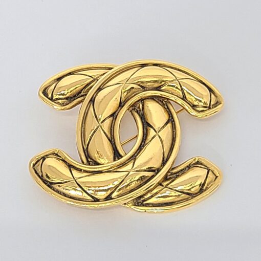 Chanel - Gold Plated CC Logo Quilted Brooch Pin