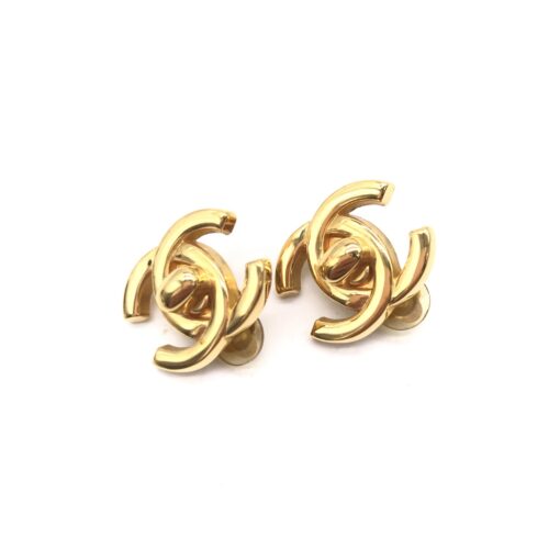 Chanel - Gold PLated CC Turnlock Clip-On Earrings