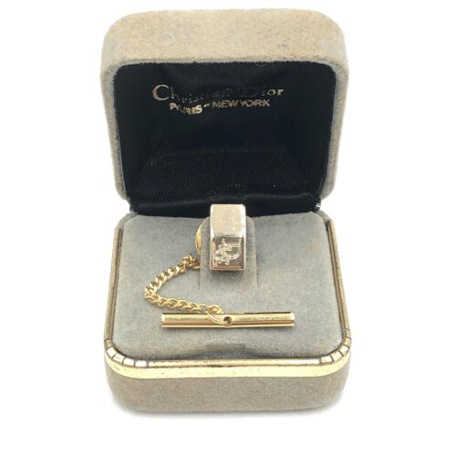 Christian Dior - Gold Tone Tie Tac With Chain