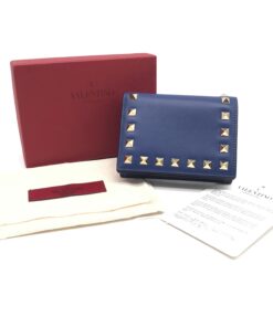 Valentino Garavani - Blue leather wallet with metal studs