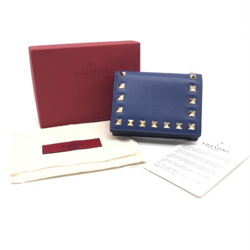 Valentino Garavani - Blue leather wallet with metal studs