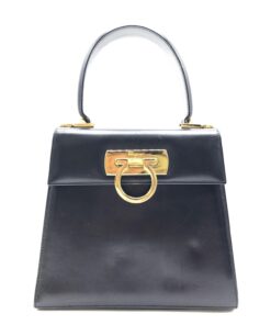 Salvatore Ferragamo - Black Leather Gancini Top Handle Handbag