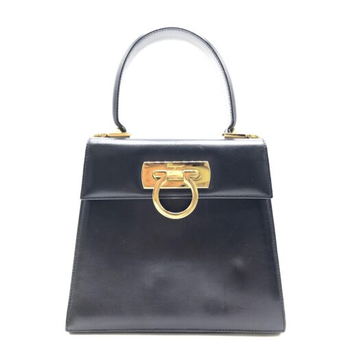 Salvatore Ferragamo - Black Leather Gancini Top Handle Handbag