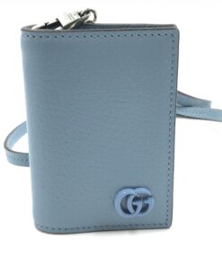 Gucci - Light blue leather pass case with strap