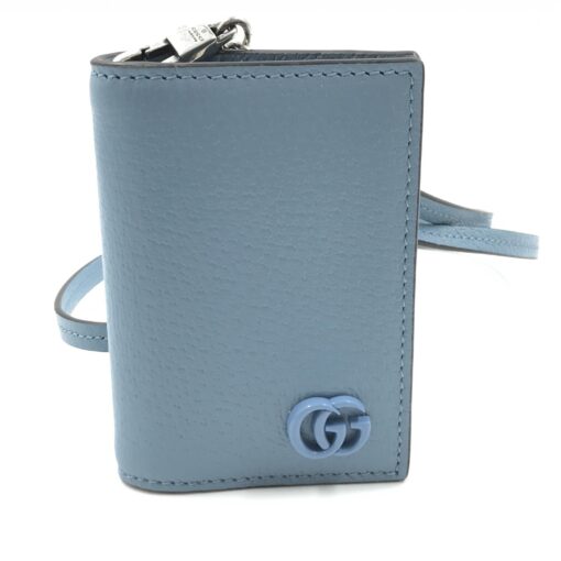 Gucci - Light blue leather pass case with strap