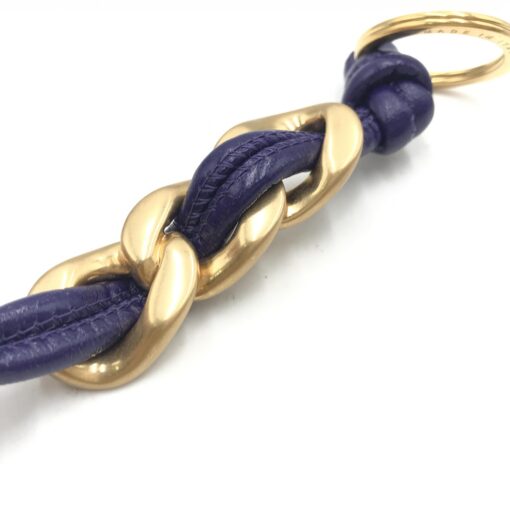 Bottega Veneta - Navy Lambskin Keychain With Gold Accents - Image 10