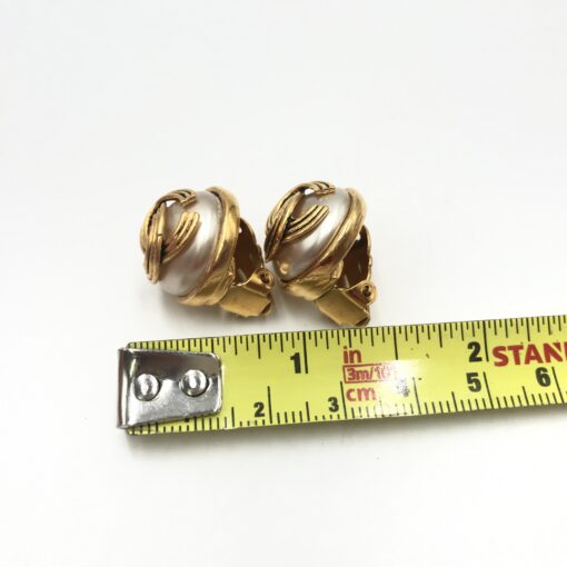 Chanel - Faux Pearl Signature Clip-On Earrings - Image 11