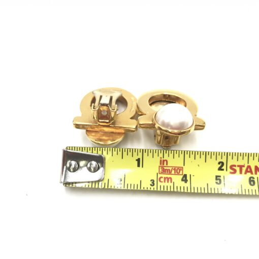 Salvatore Ferragamo - Gold plated Gancini faux pearl clip ons Earrings - Image 11