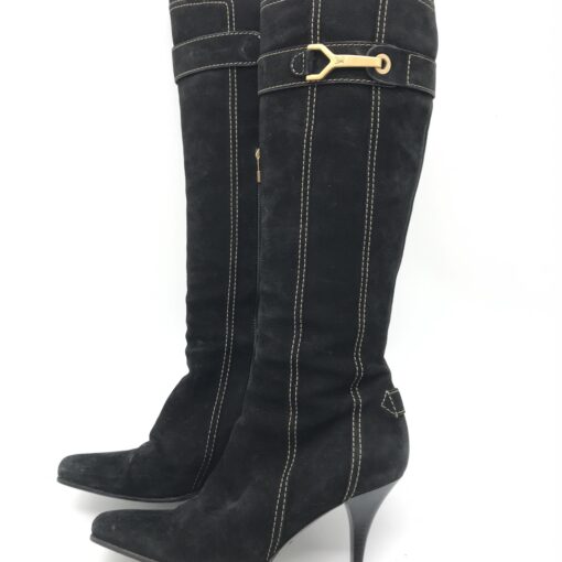 Louis Vuitton - Black Suede Leather High Heel Boots - Image 2