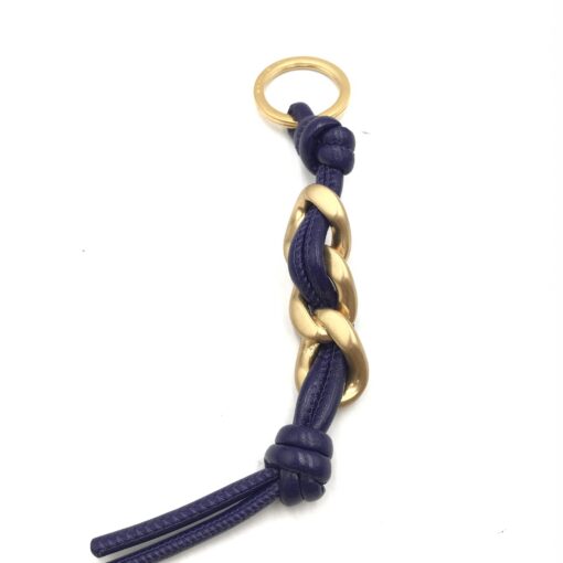 Bottega Veneta - Navy Lambskin Keychain With Gold Accents - Image 2