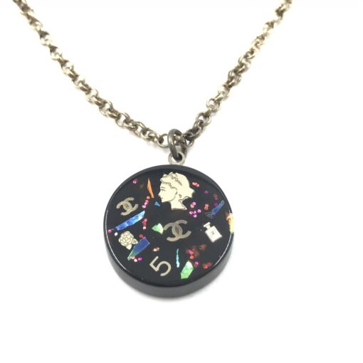 Chanel - Coco Mark Mademoiselle Camellia Flower Round Hologram Black Necklace - Image 2