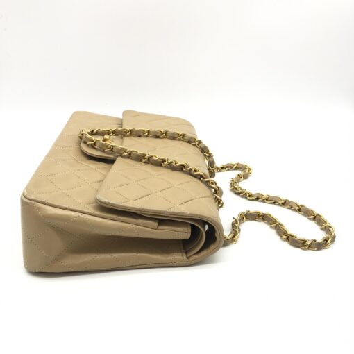 Chanel - Beige Lambskin W Flap Chain Shoulder Bag - Image 3