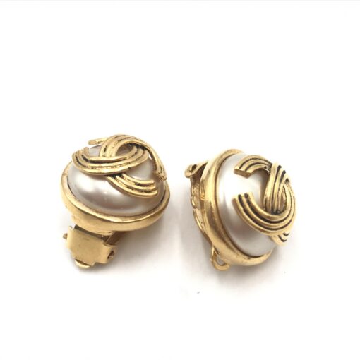 Chanel - Faux Pearl Signature Clip-On Earrings - Image 3