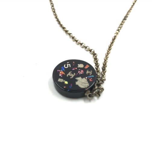Chanel - Coco Mark Mademoiselle Camellia Flower Round Hologram Black Necklace - Image 3