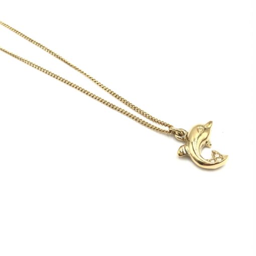 Christian Dior - Dolphin Motif Rhinestone Gold Plated Necklace - Image 4