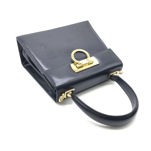 Salvatore Ferragamo - Black Leather Gancini Top Handle Handbag - Image 4