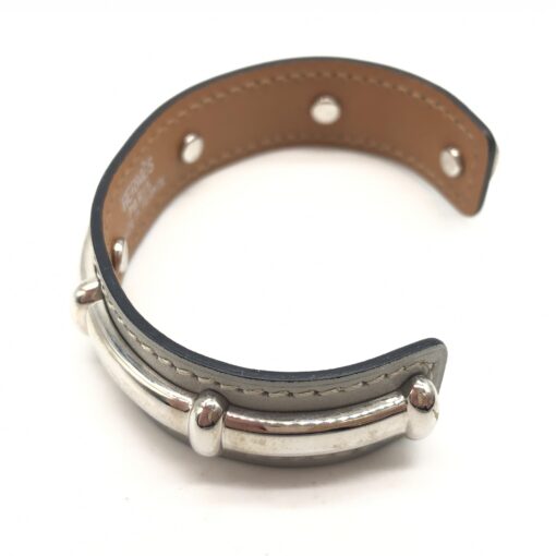 Hermès - Leather cuff bracelet with silver accents - Image 4