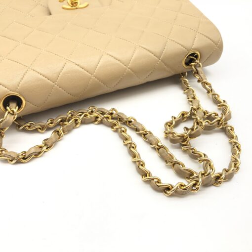 Chanel - Beige Lambskin W Flap Chain Shoulder Bag - Image 6