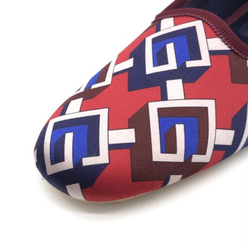 Gucci - Voyage Eco Satin Red Blue Geometric Slippers Shoes - Image 6