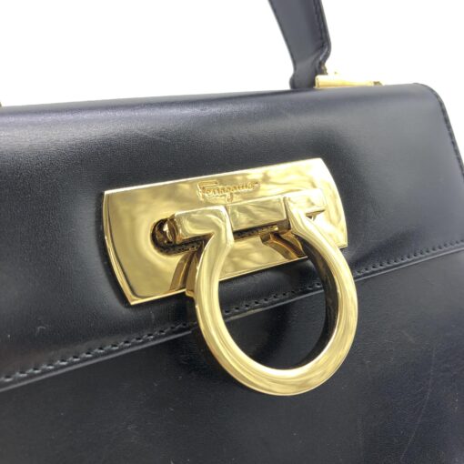 Salvatore Ferragamo - Black Leather Gancini Top Handle Handbag - Image 6