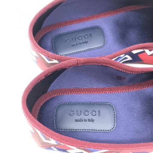 Gucci - Voyage Eco Satin Red Blue Geometric Slippers Shoes - Image 8