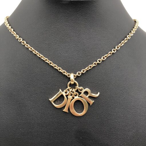 Christian Dior - Vintage Gold Plated Logo Charm Necklace - Image 8