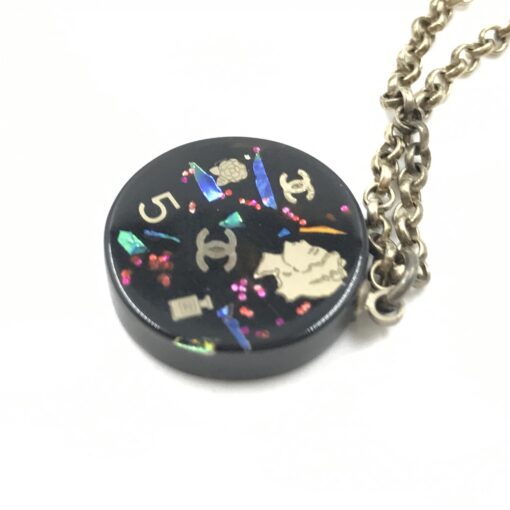 Chanel - Coco Mark Mademoiselle Camellia Flower Round Hologram Black Necklace - Image 9