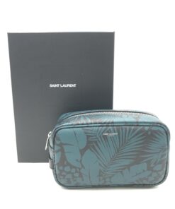 Yves Saint Laurent - Blue Black Leaves Canvas Toiletry Handbag