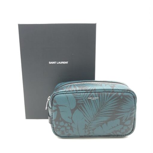 Yves Saint Laurent - Blue Black Leaves Canvas Toiletry Handbag