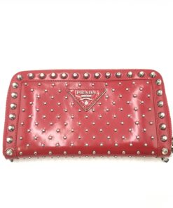 Prada - Red Studded Leather Zip Wallet
