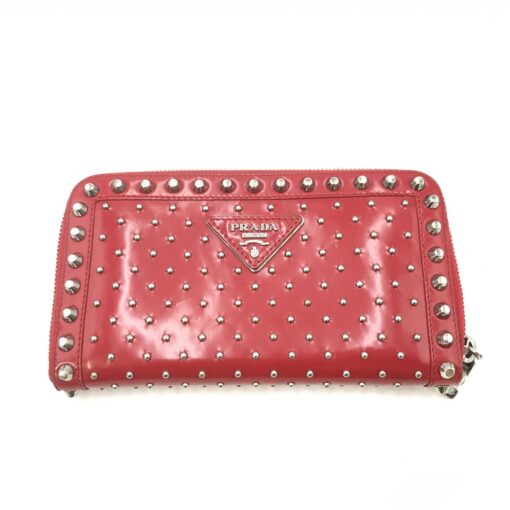 Prada - Red Studded Leather Zip Wallet