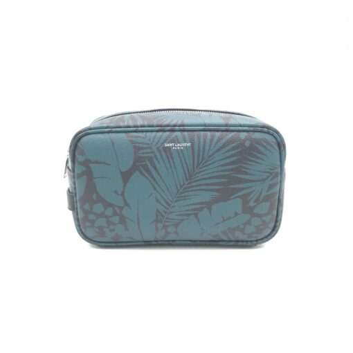 Yves Saint Laurent - Blue Black Leaves Canvas Toiletry Handbag - Image 2