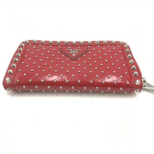 Prada - Red Studded Leather Zip Wallet - Image 3