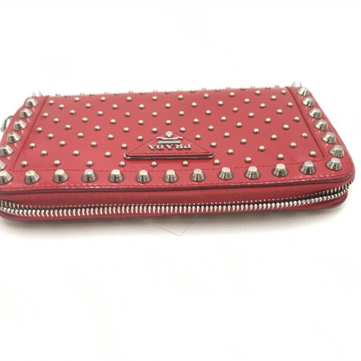 Prada - Red Studded Leather Zip Wallet - Image 4