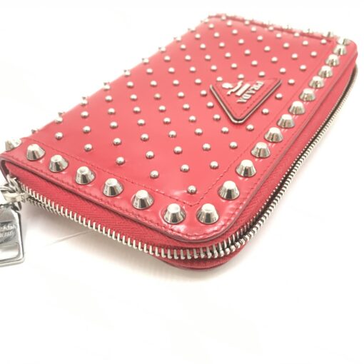 Prada - Red Studded Leather Zip Wallet - Image 5