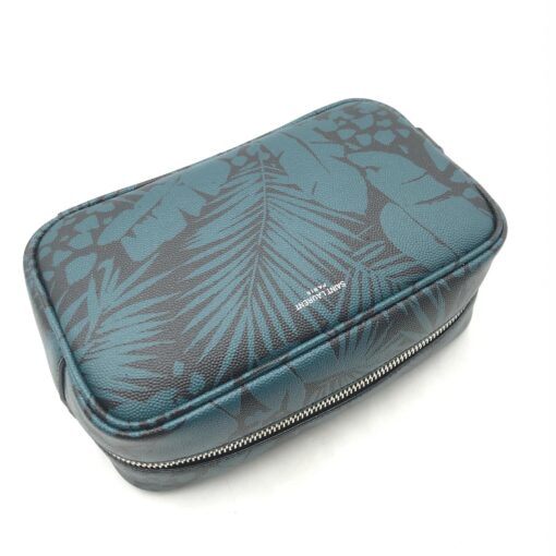 Yves Saint Laurent - Blue Black Leaves Canvas Toiletry Handbag - Image 8