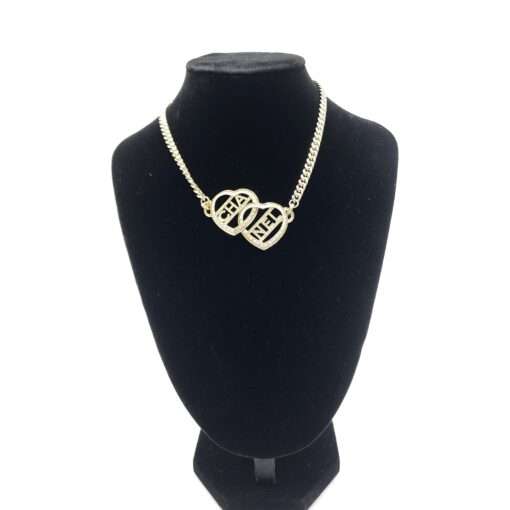 Chanel - Gold tone Heart Choker Necklace With Logo